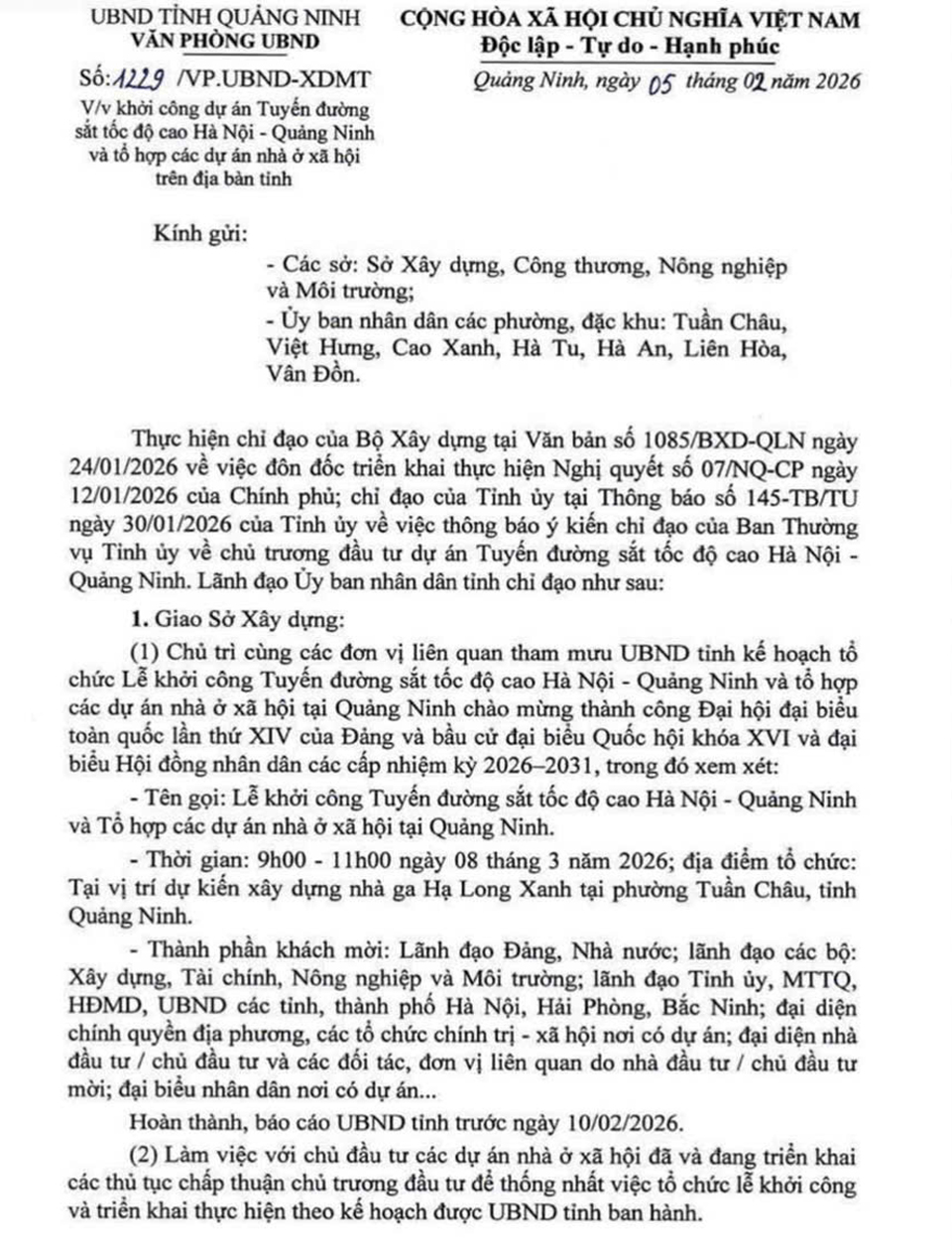 Quyết định khởi công Đường sắt tốc độ cao Hà Nội - Quảng Ninh